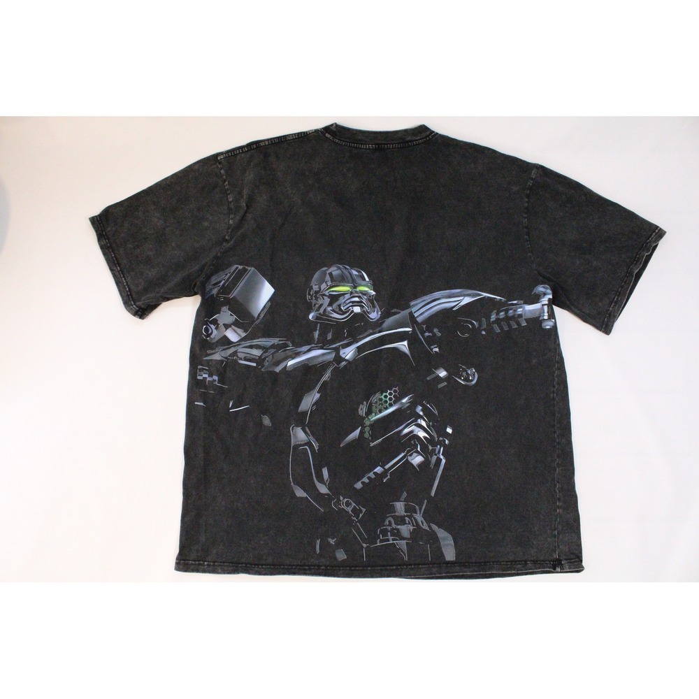 Zeus King of the Robots Acid Wash Graphic T-Shirt Mens 3XL Charcoal Gray Boxy